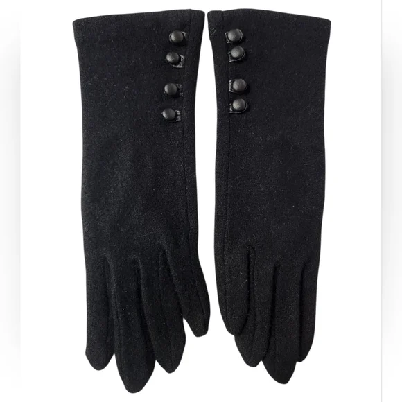 Lauren Ralph Lauren Wool & Cashmere Gloves Black with Button Detail Size Small